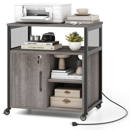 Mobile File Cabinet With Charging Station, Cable Management Hole, Gray File Cabinets at Gallery Canada