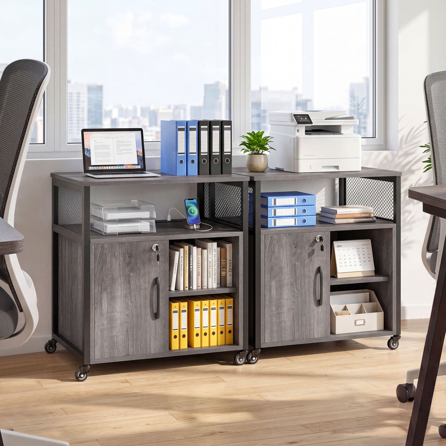 Mobile File Cabinet With Charging Station, Cable Management Hole, Gray File Cabinets at Gallery Canada