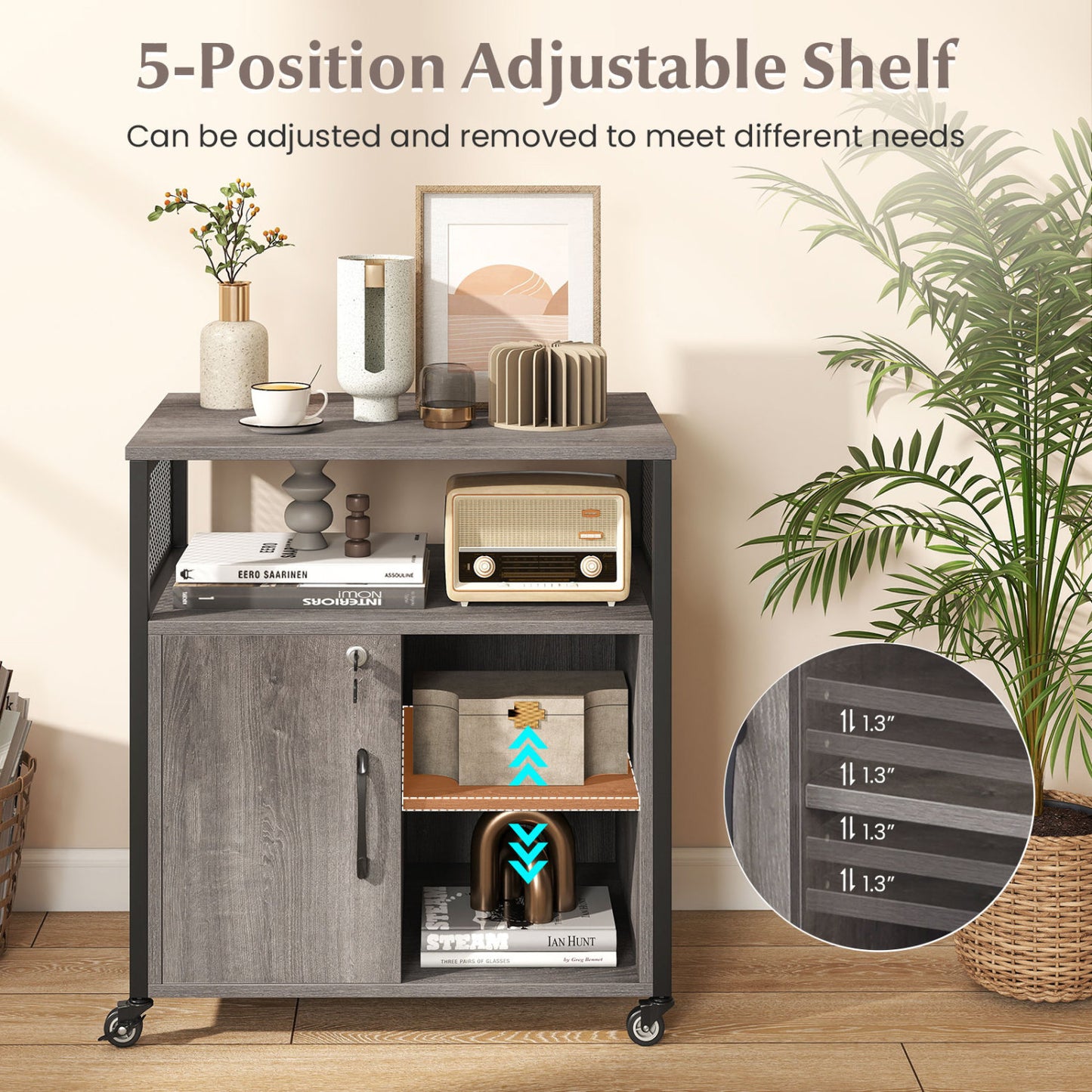 Mobile File Cabinet With Charging Station, Cable Management Hole, Gray File Cabinets at Gallery Canada