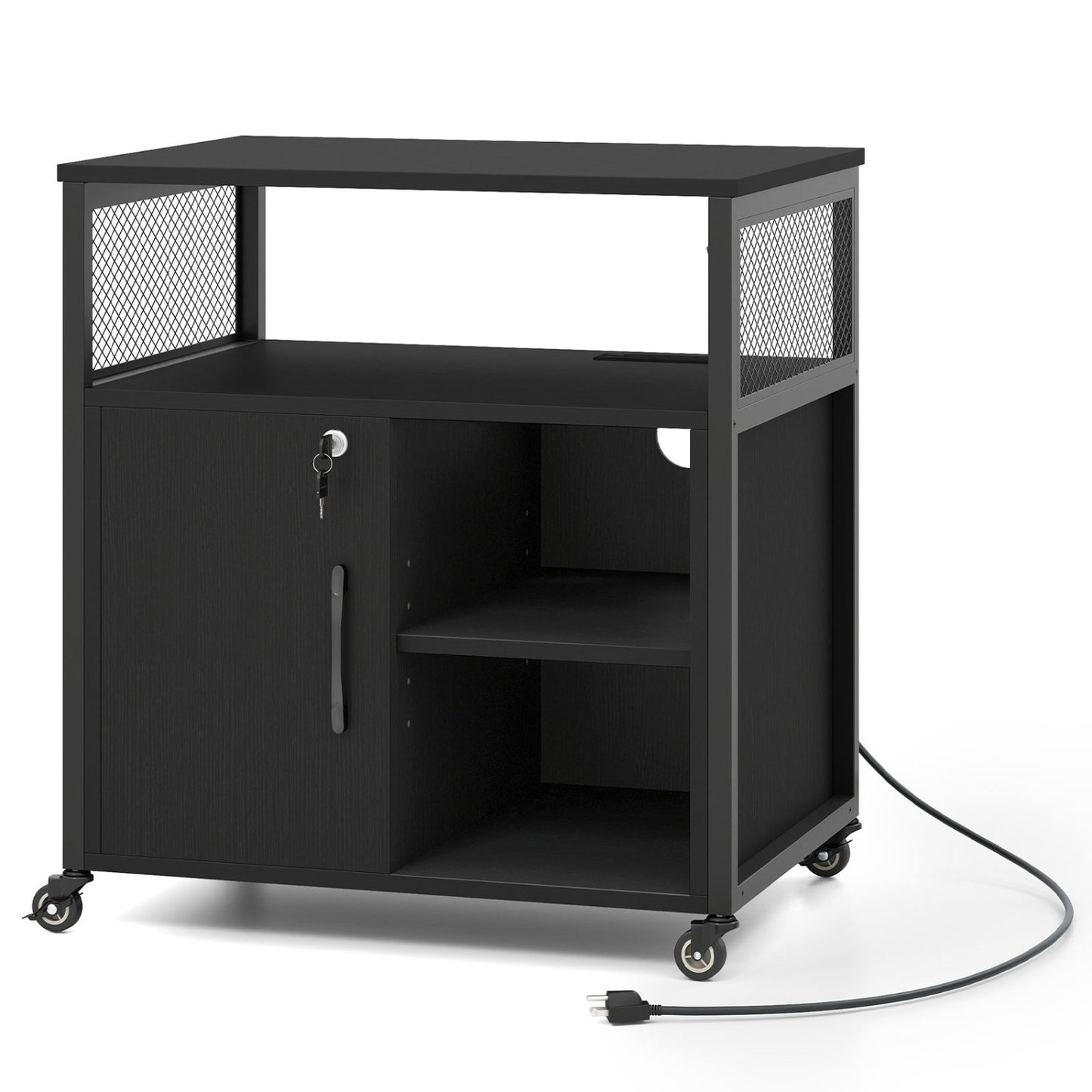 File Cabinet on Wheels with Charging Station and Cable Management Hole, Black File Cabinets Black at Gallery Canada