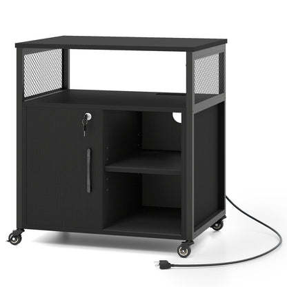 File Cabinet on Wheels with Charging Station and Cable Management Hole, Black File Cabinets Black at Gallery Canada