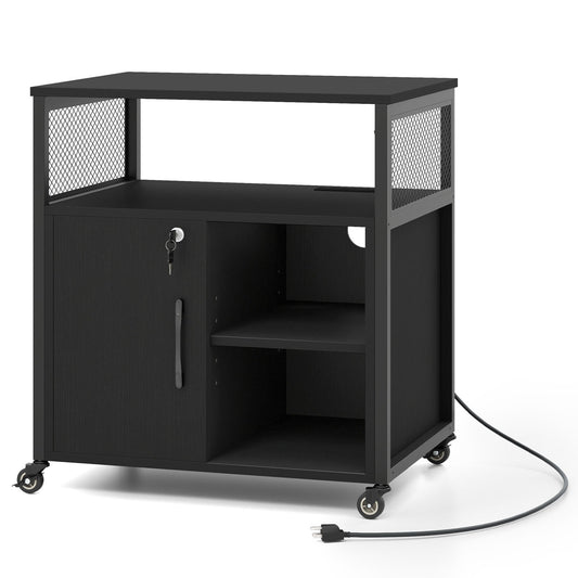 File Cabinet on Wheels with Charging Station and Cable Management Hole, Black File Cabinets Black at Gallery Canada