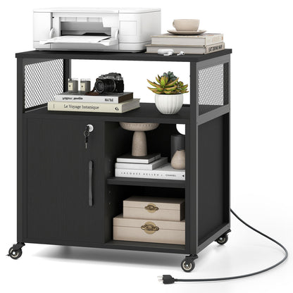 File Cabinet on Wheels with Charging Station and Cable Management Hole, Black File Cabinets at Gallery Canada