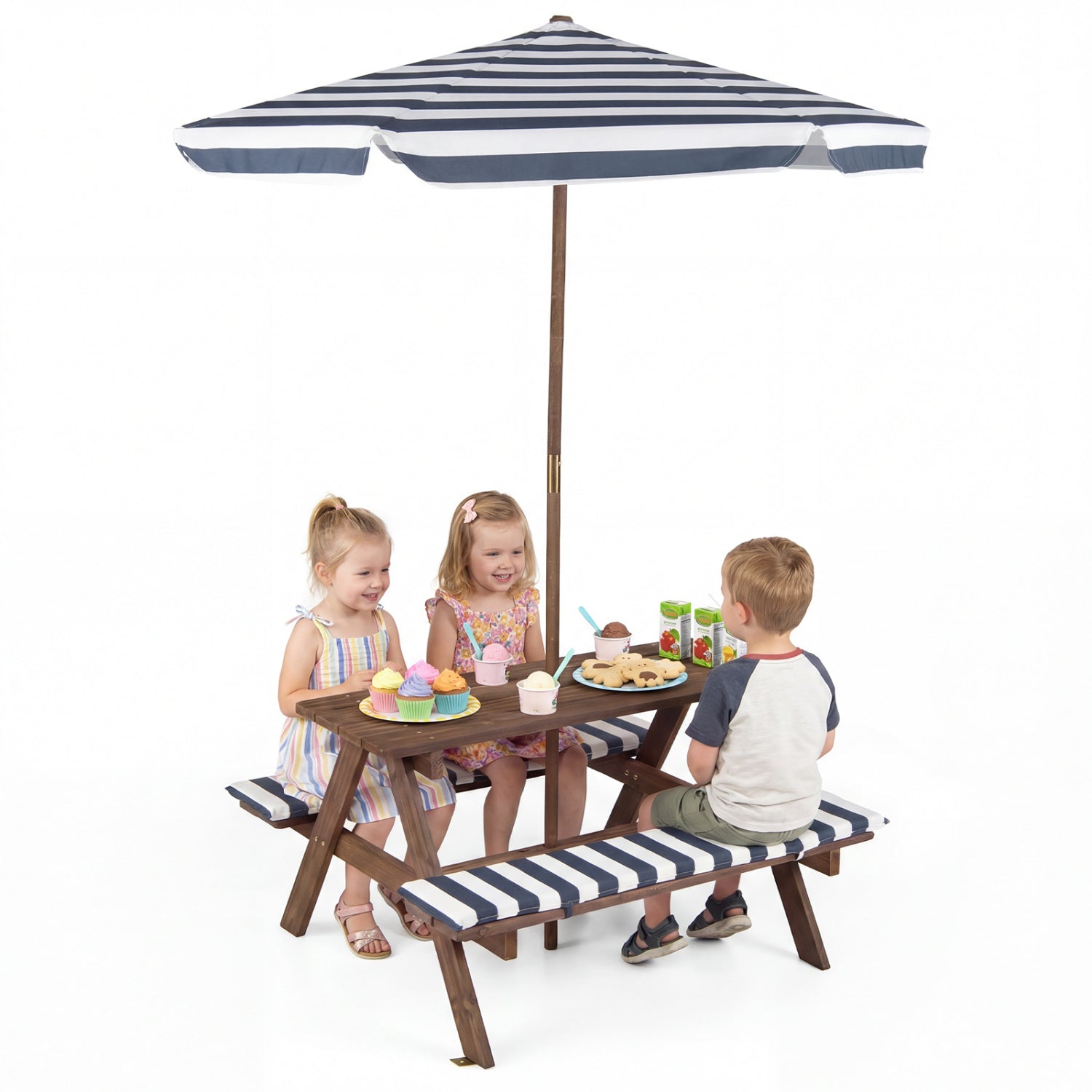 Kids Picnic Table With 2 Built-In Benches, Navy Kids Table & Chair Sets at Gallery Canada