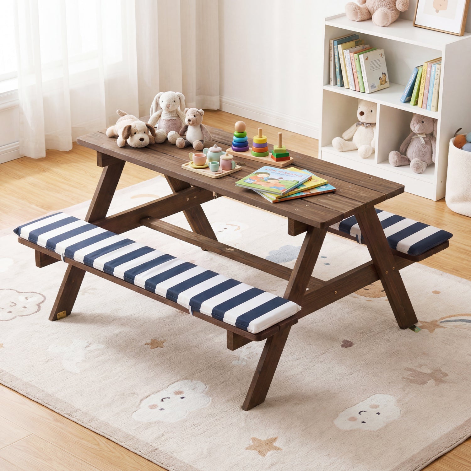 Kids Picnic Table With 2 Built-In Benches, Navy Kids Table & Chair Sets at Gallery Canada