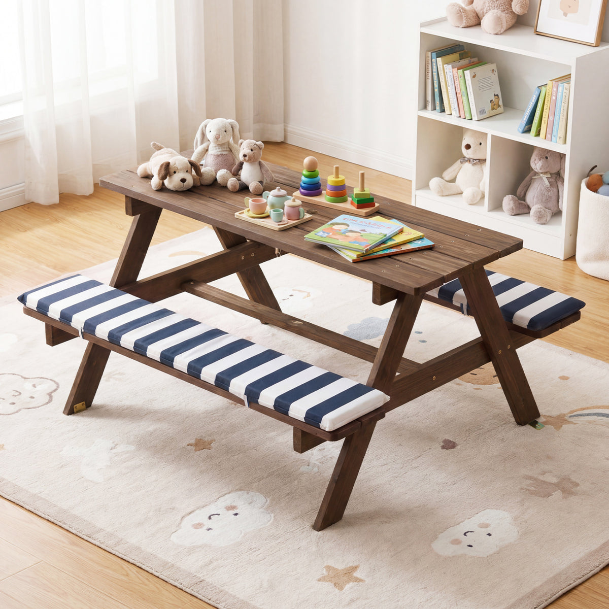 Kids Picnic Table With 2 Built-In Benches, Navy Kids Table & Chair Sets at Gallery Canada