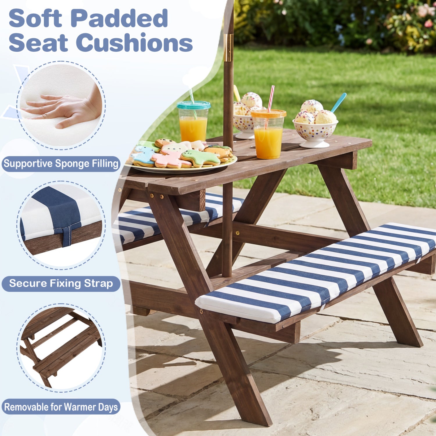 Kids Picnic Table With 2 Built-In Benches, Navy Kids Table & Chair Sets at Gallery Canada