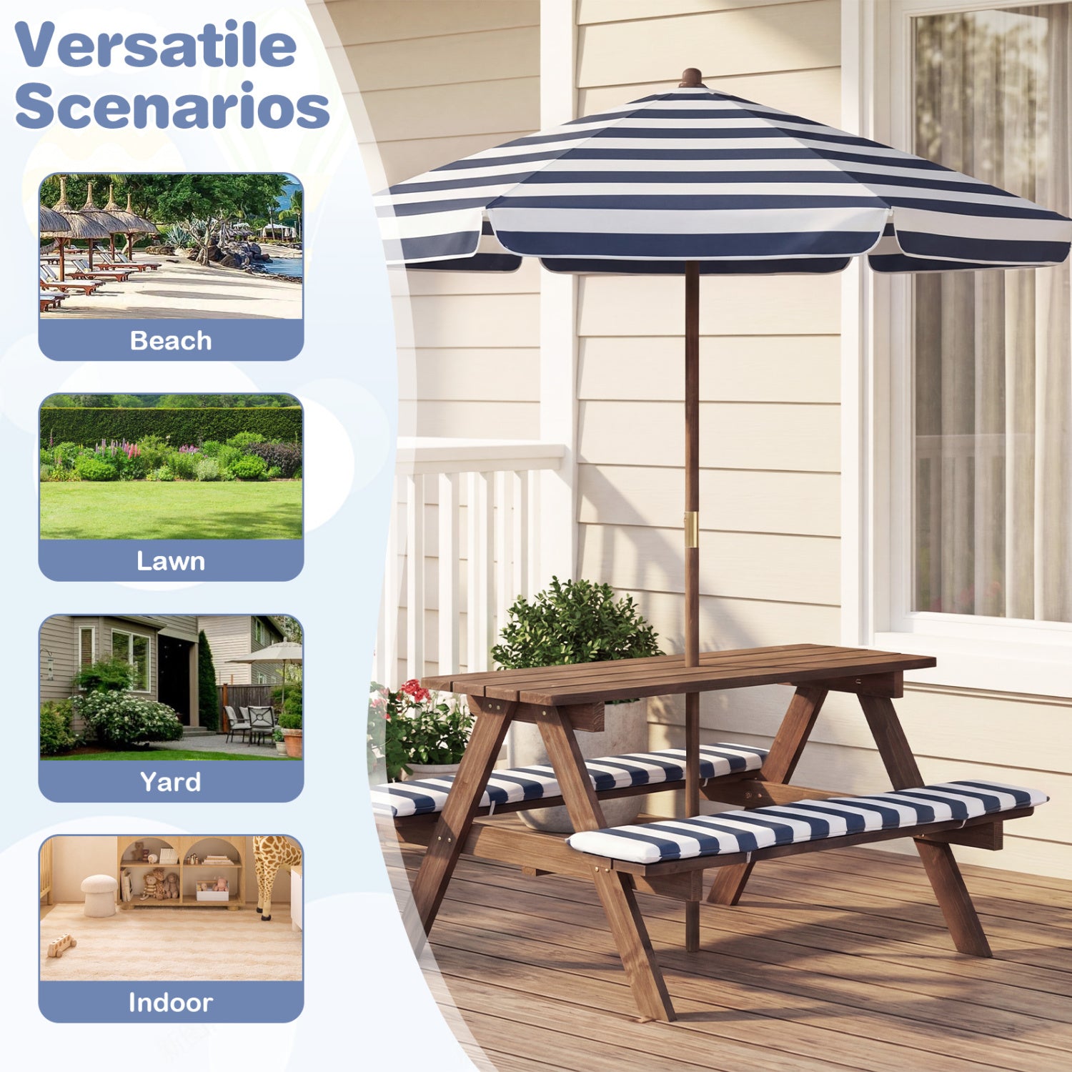 Kids Picnic Table With 2 Built-In Benches, Navy Kids Table & Chair Sets at Gallery Canada