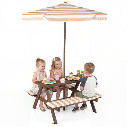 Kids Picnic Table With 2 Built-In Benches, Umbrella, Coffee Kids Table & Chair Sets at Gallery Canada
