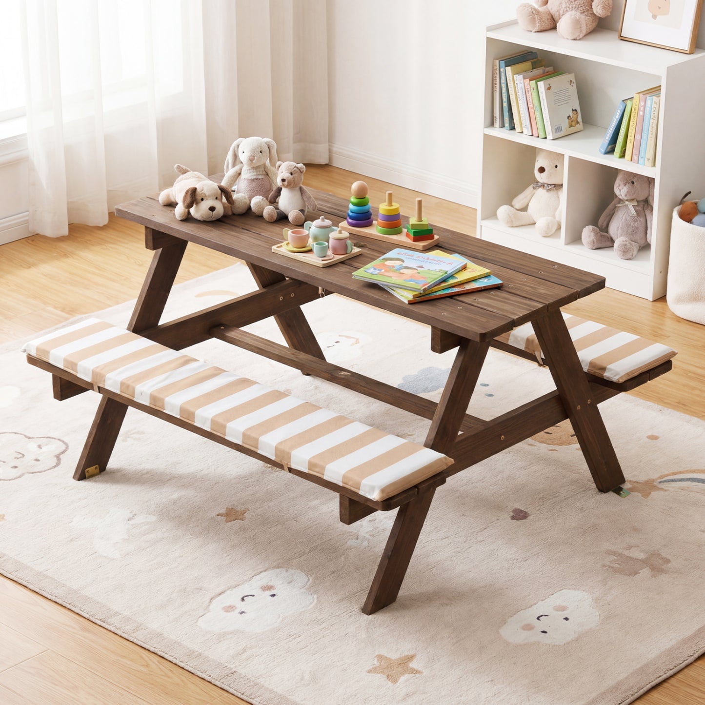 Kids Picnic Table With 2 Built-In Benches, Umbrella, Coffee Kids Table & Chair Sets at Gallery Canada