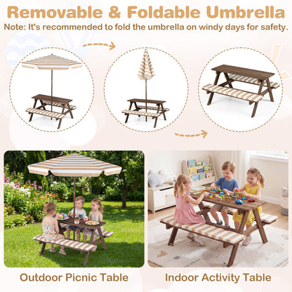 Kids Picnic Table With 2 Built-In Benches, Umbrella, Coffee Kids Table & Chair Sets at Gallery Canada