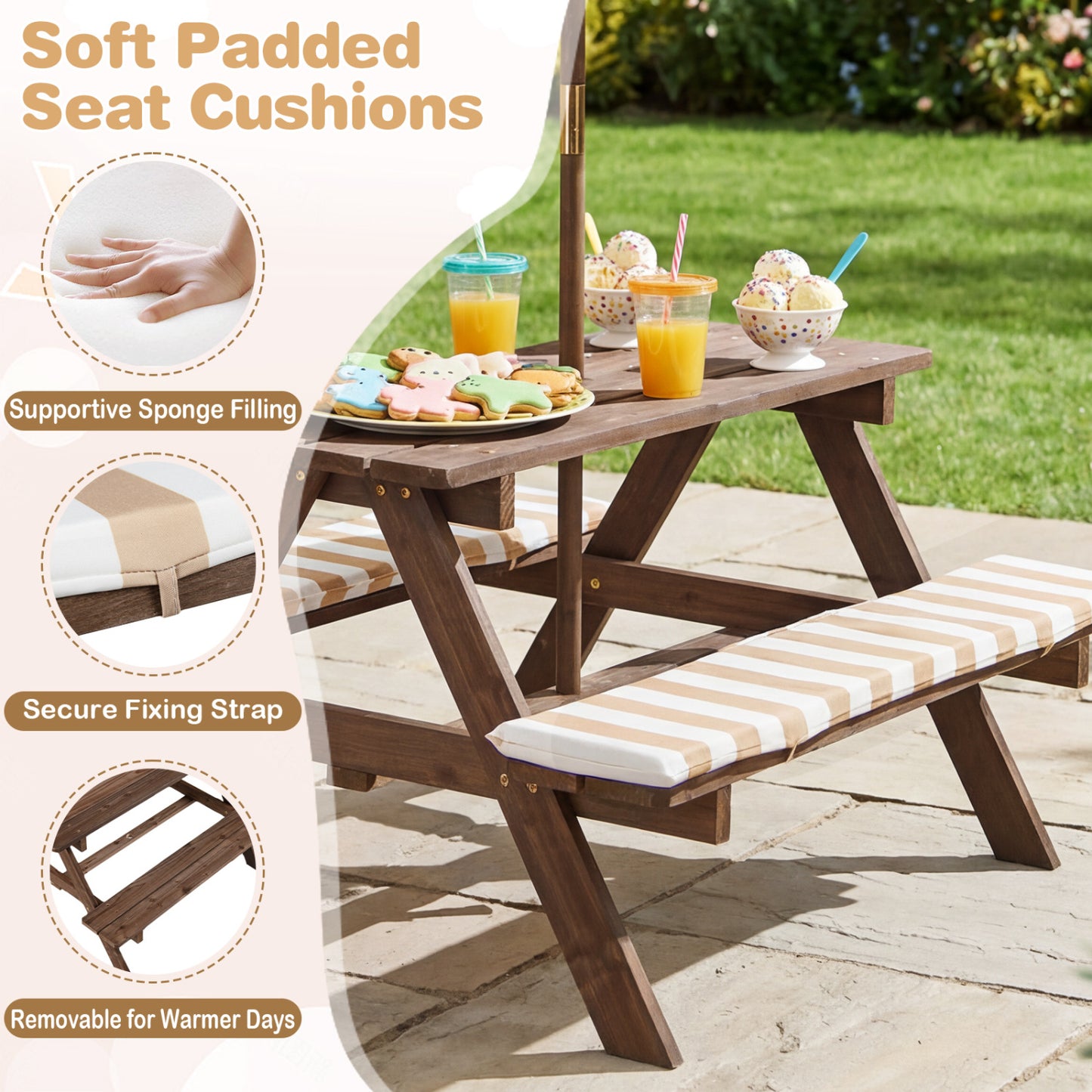 Kids Picnic Table With 2 Built-In Benches, Umbrella, Coffee Kids Table & Chair Sets at Gallery Canada