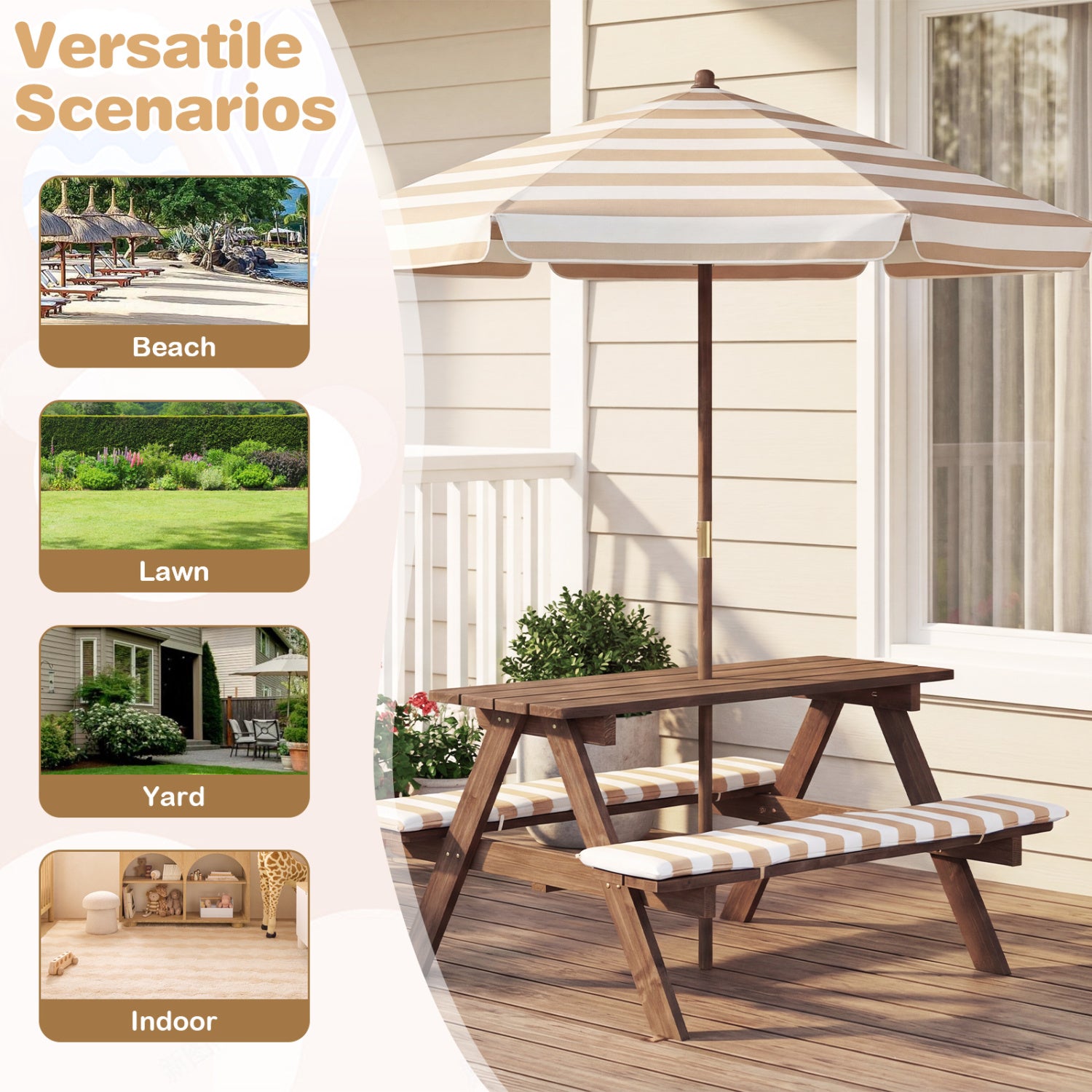Kids Picnic Table With 2 Built-In Benches, Umbrella, Coffee Kids Table & Chair Sets at Gallery Canada