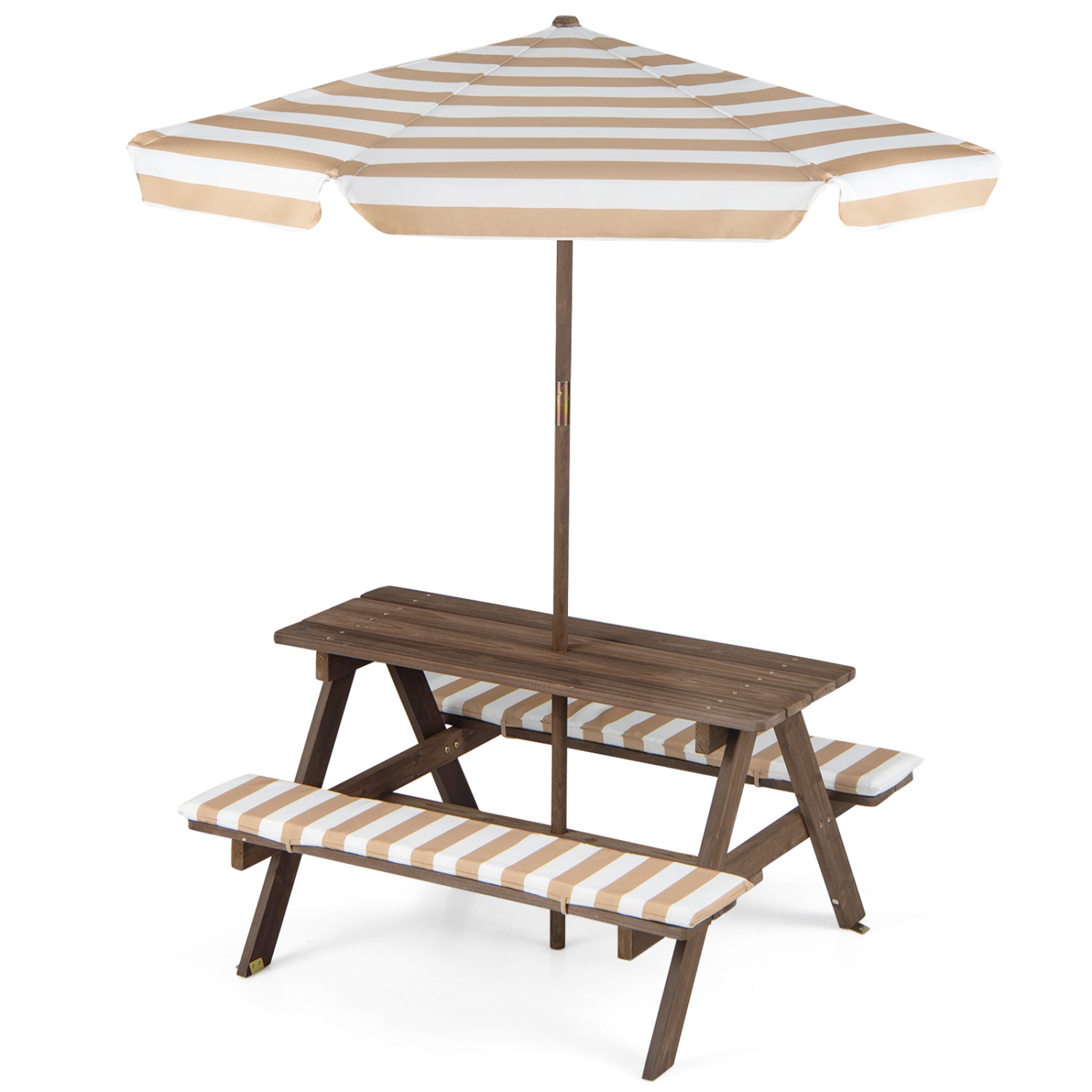 Kids Picnic Table With 2 Built-In Benches, Umbrella, Coffee Kids Table & Chair Sets Coffee at Gallery Canada