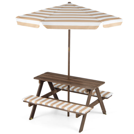 Kids Picnic Table With 2 Built-In Benches, Umbrella, Coffee Kids Table & Chair Sets Coffee at Gallery Canada