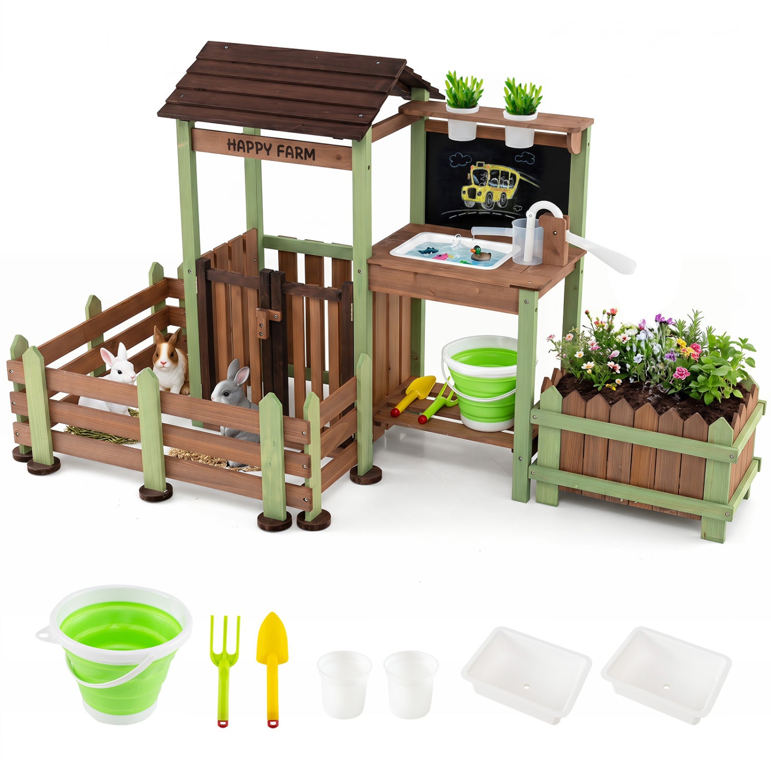 Wooden Mud Farm Playset with Planter Box Lockable Yard and Faucet for 3+ Kids Play Kitchen Sets at Gallery Canada