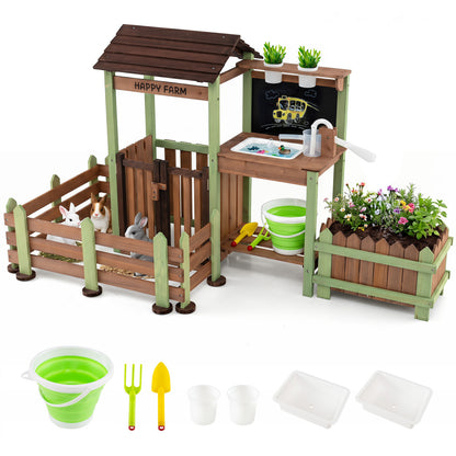 Wooden Mud Farm Playset with Planter Box Lockable Yard and Faucet for 3+ Kids Play Kitchen Sets at Gallery Canada