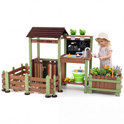 Wooden Mud Farm Playset with Planter Box Lockable Yard and Faucet for 3+ Kids Play Kitchen Sets at Gallery Canada