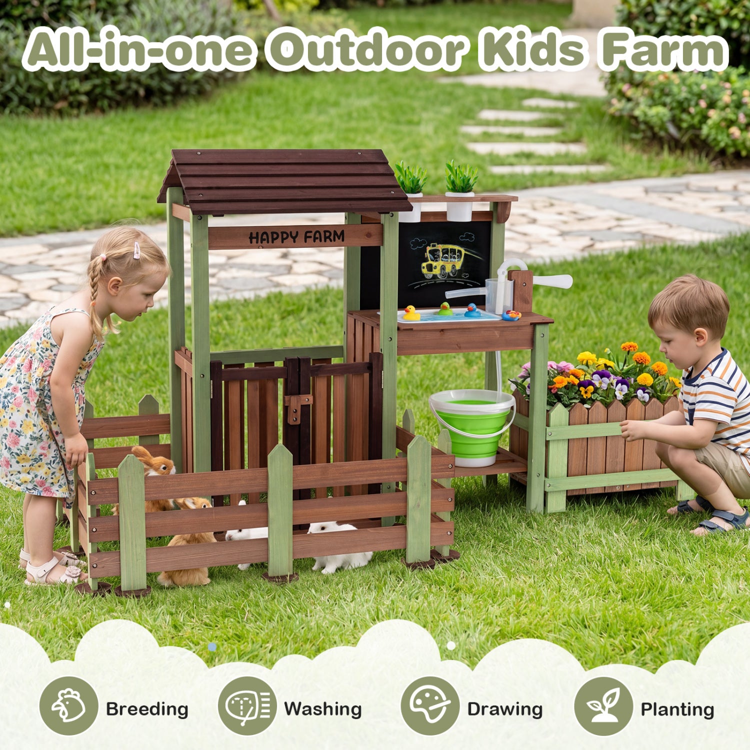Wooden Mud Farm Playset with Planter Box Lockable Yard and Faucet for 3+ Kids Play Kitchen Sets at Gallery Canada