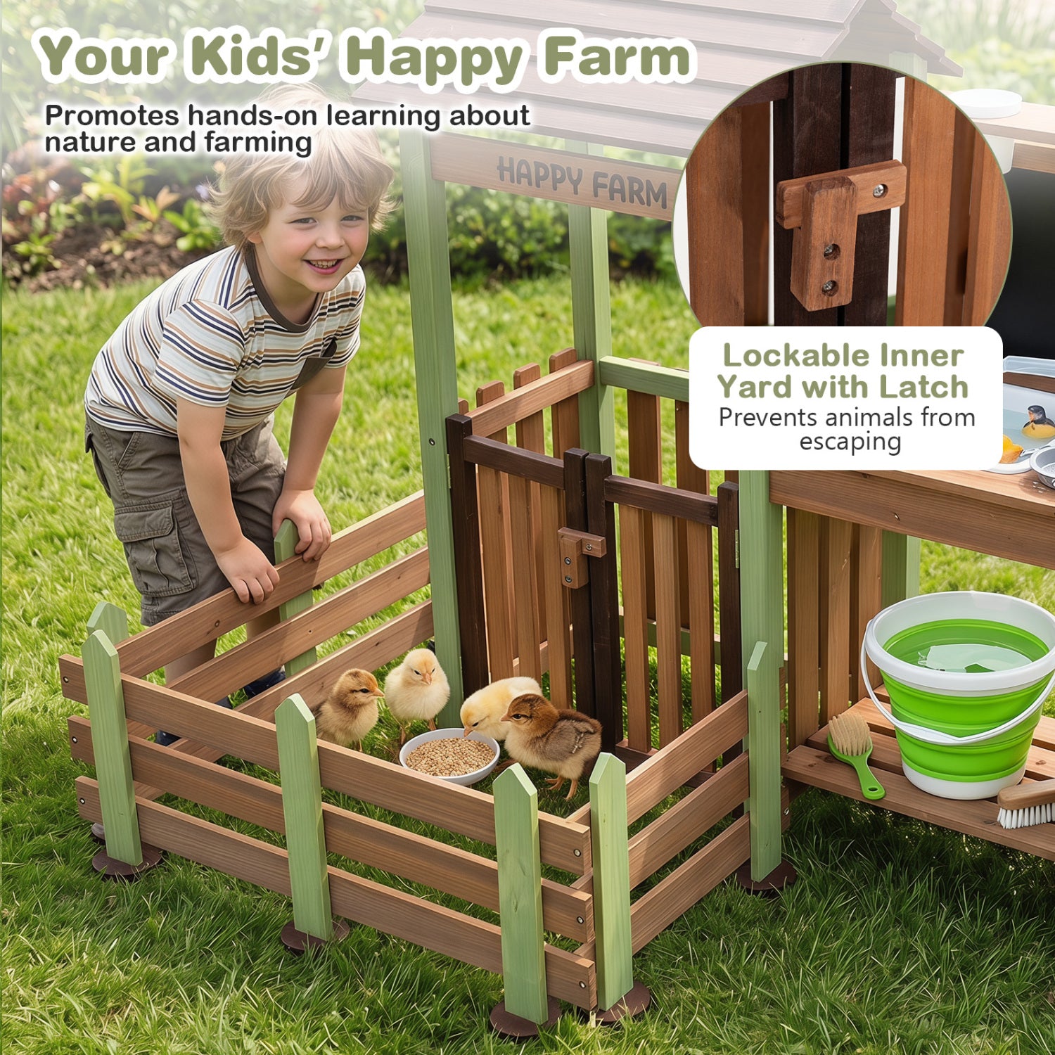 Wooden Mud Farm Playset with Planter Box Lockable Yard and Faucet for 3+ Kids Play Kitchen Sets at Gallery Canada