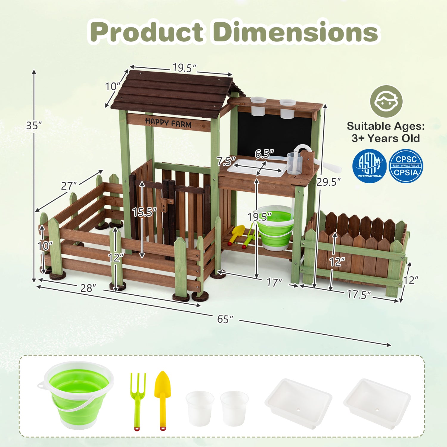 Wooden Mud Farm Playset with Planter Box Lockable Yard and Faucet for 3+ Kids Play Kitchen Sets at Gallery Canada