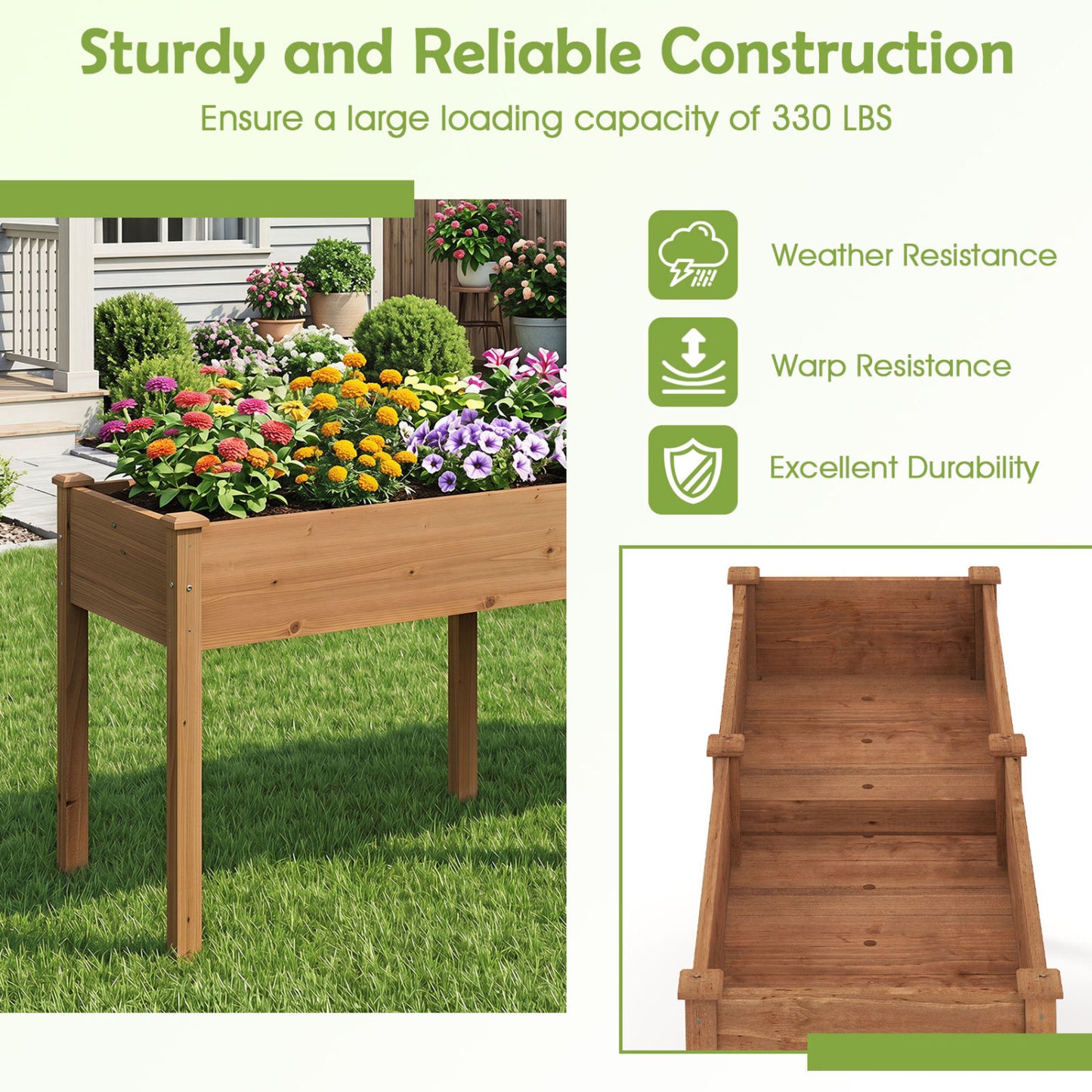 Fir Wood Outdoor Raised Garden Bed, 4x2 Ft, Yellow Raised Garden Beds at Gallery Canada