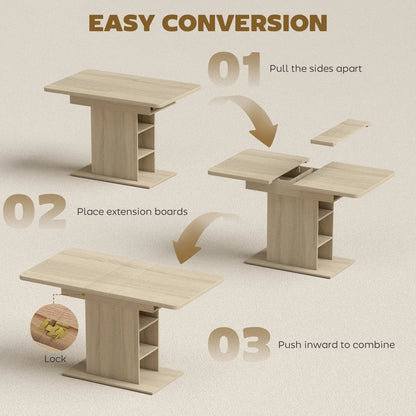 Extendable Dining Table, 43.3"-51.2", Natural Wood, 6 Shelves Dining Tables at Gallery Canada