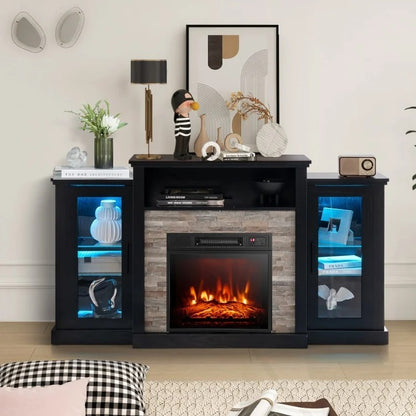 Fireplace TV Stand, 16-Color LED Lights, 65 Inch, Black Entertainment Centers & TV Stands at Gallery Canada