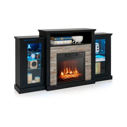 Fireplace TV Stand, 16-Color LED Lights, 65 Inch, Black