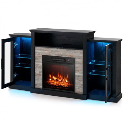 Fireplace TV Stand, 16-Color LED Lights, 65 Inch, Black Entertainment Centers & TV Stands at Gallery Canada