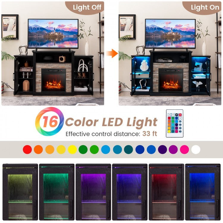 Fireplace TV Stand, 16-Color LED Lights, 65 Inch, Black Entertainment Centers & TV Stands at Gallery Canada