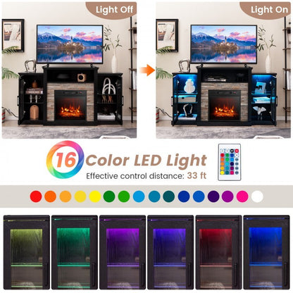 Fireplace TV Stand, 16-Color LED Lights, 65 Inch, Black Entertainment Centers & TV Stands at Gallery Canada