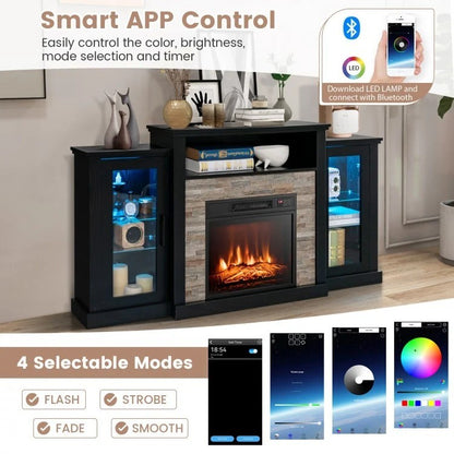 Fireplace TV Stand, 16-Color LED Lights, 65 Inch, Black Entertainment Centers & TV Stands at Gallery Canada