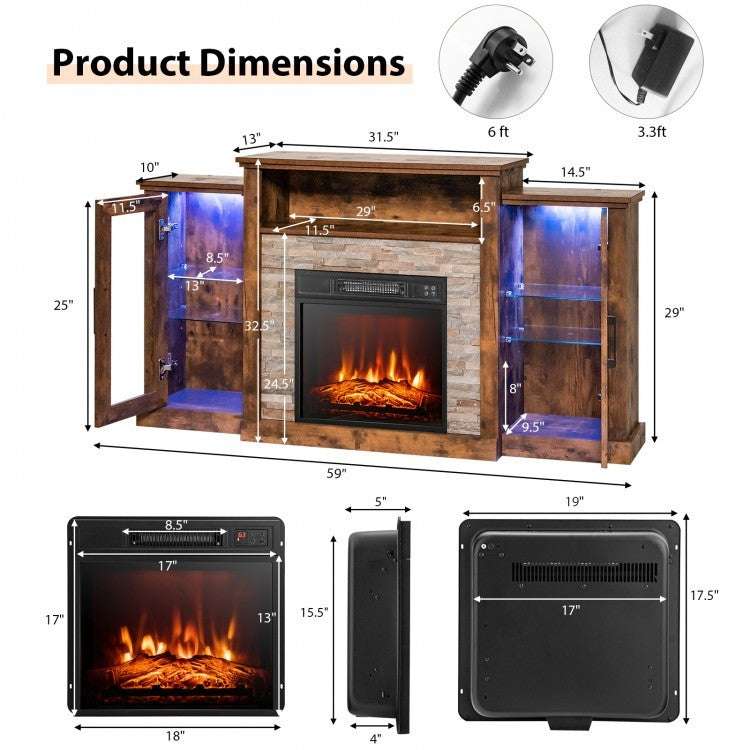 Fireplace TV Stand with 16-Color Led Lights for TVs up to 65 Inch, Brown Entertainment Centers & TV Stands at Gallery Canada