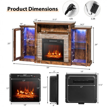 Fireplace TV Stand with 16-Color Led Lights for TVs up to 65 Inch, Brown Entertainment Centers & TV Stands at Gallery Canada