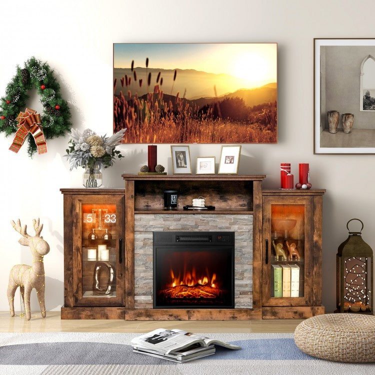 Fireplace TV Stand with 16-Color Led Lights for TVs up to 65 Inch, Brown Entertainment Centers & TV Stands at Gallery Canada