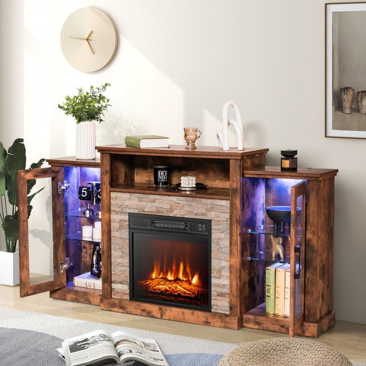 Fireplace TV Stand with 16-Color Led Lights for TVs up to 65 Inch, Brown Entertainment Centers & TV Stands at Gallery Canada