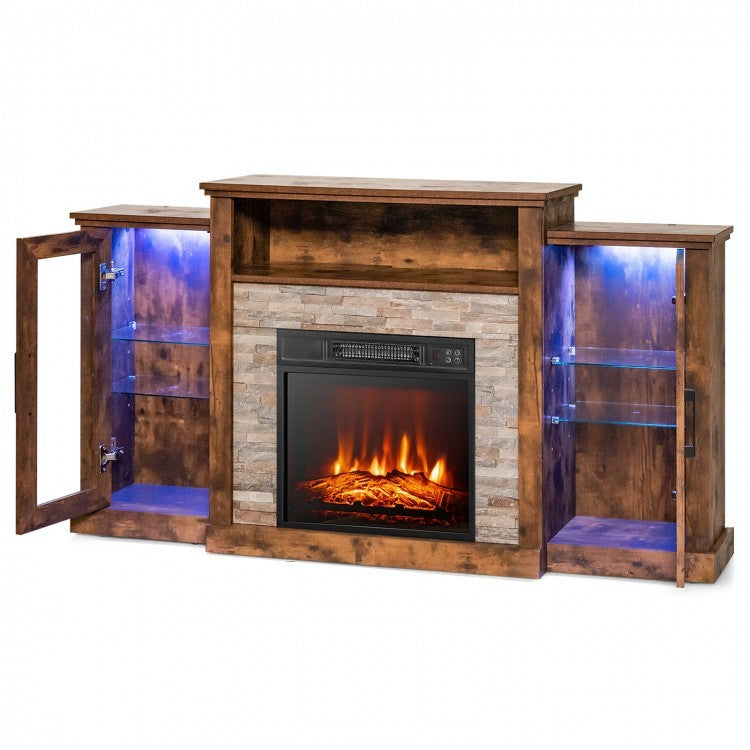 Fireplace TV Stand with 16-Color Led Lights for TVs up to 65 Inch, Brown Entertainment Centers & TV Stands at Gallery Canada