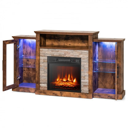 Fireplace TV Stand with 16-Color Led Lights for TVs up to 65 Inch, Brown Entertainment Centers & TV Stands at Gallery Canada