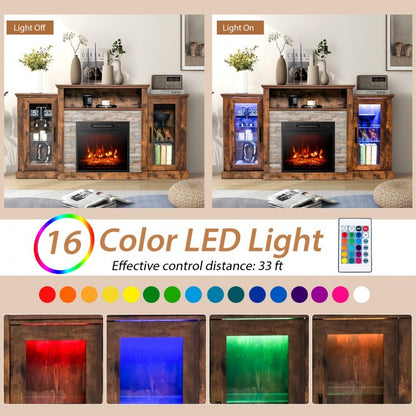 Fireplace TV Stand with 16-Color Led Lights for TVs up to 65 Inch, Brown Entertainment Centers & TV Stands at Gallery Canada