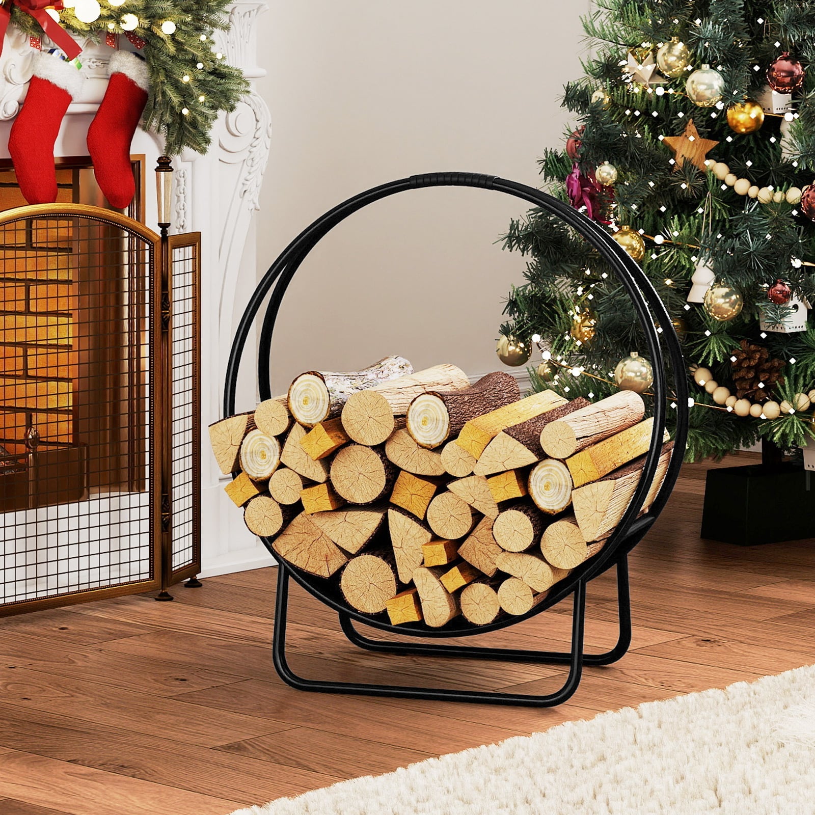 Firewood Log Hoop 20 Inch Round Heavy-duty Metal Curved Log Rack with Stand Log Storage at Gallery Canada