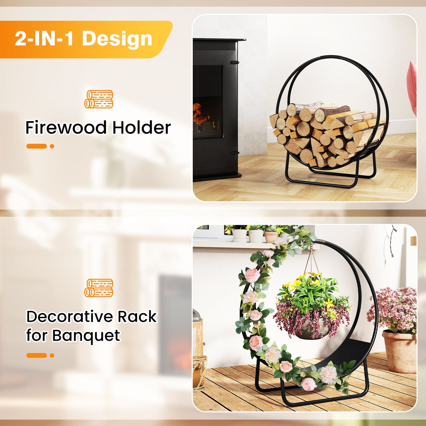 Firewood Log Hoop 20 Inch Round Heavy-duty Metal Curved Log Rack with Stand Log Storage at Gallery Canada