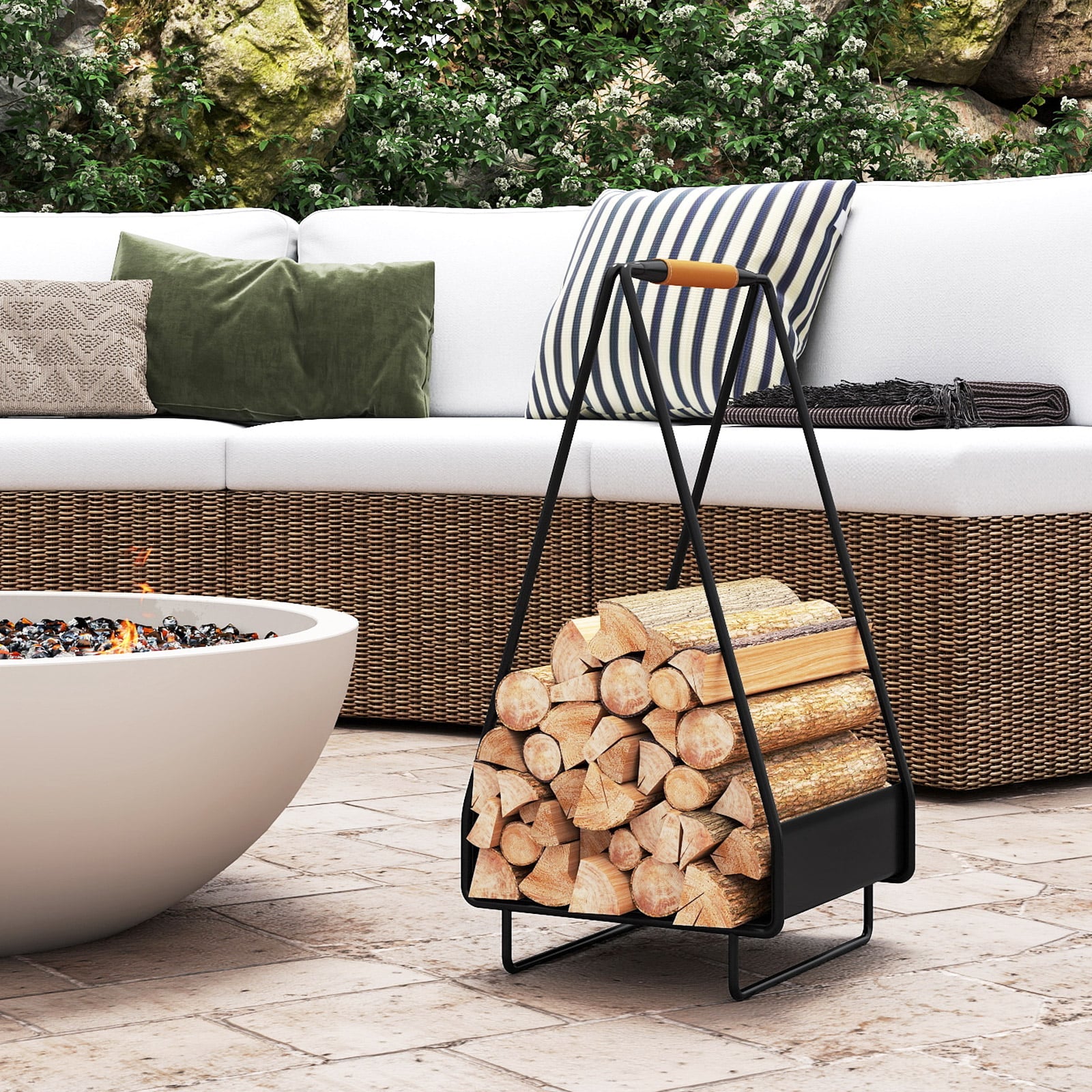 Firewood Storage Rack Heavy-duty Metal Log Holder with Handle and Square Rack Log Storage at Gallery Canada
