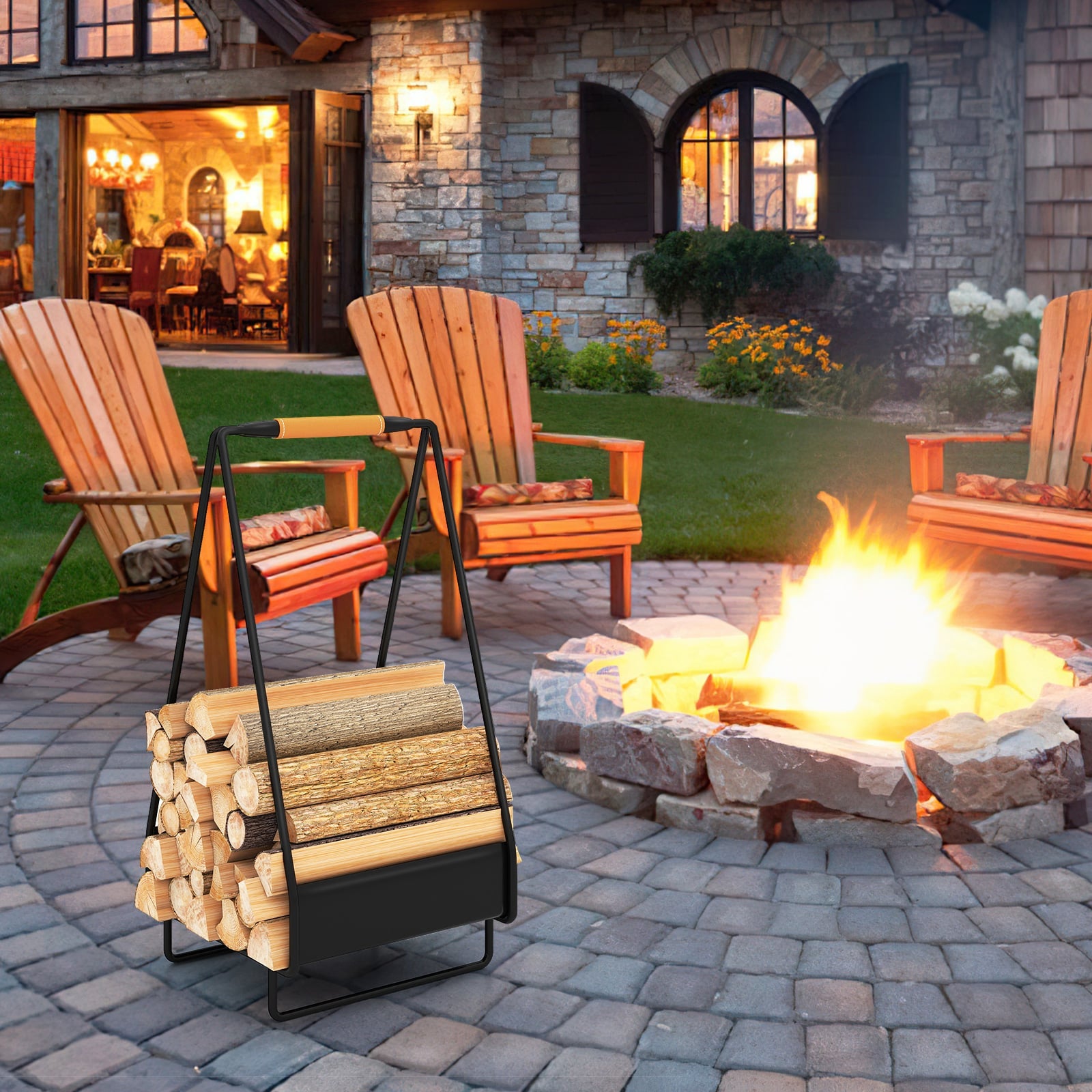 Firewood Storage Rack Heavy-duty Metal Log Holder with Handle and Square Rack Log Storage at Gallery Canada