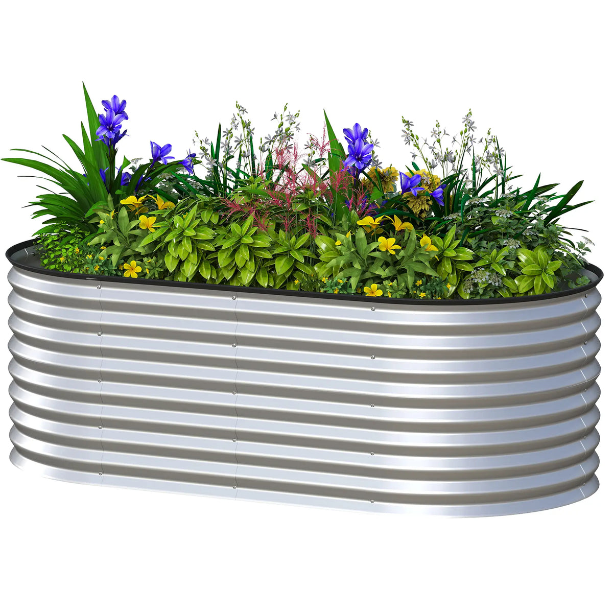 Galvanized Raised Garden Bed, 5 x 2.5 x 2 ft, Oval Planter Box, Silver Galvanized Planter Boxes Silver at Gallery Canada