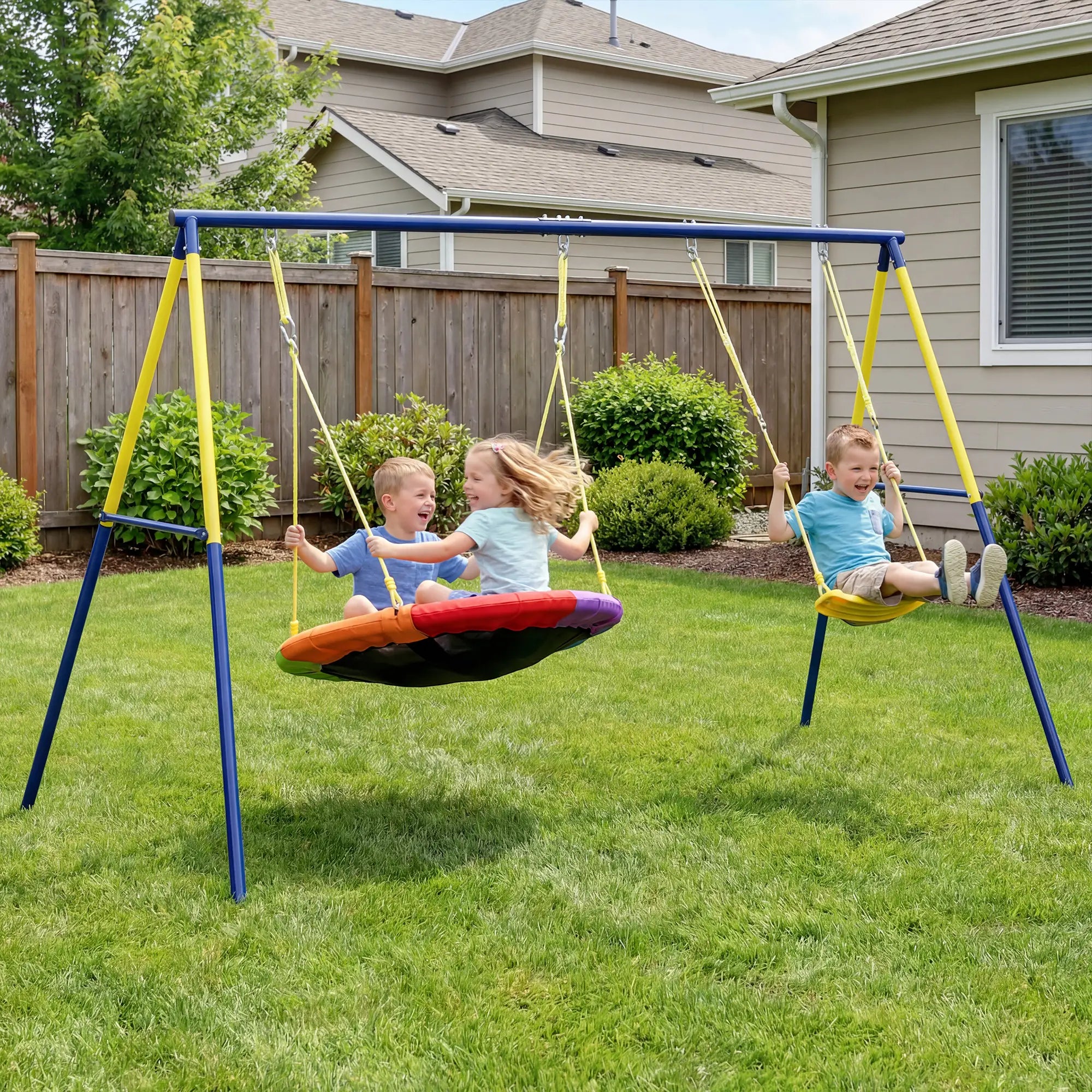 Kids Swing Set With Double Swings, Adjustable Ropes, Metal Frame Gym Sets & Swings at Gallery Canada