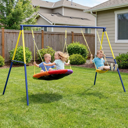 Kids Swing Set With Double Swings, Adjustable Ropes, Metal Frame Gym Sets & Swings at Gallery Canada