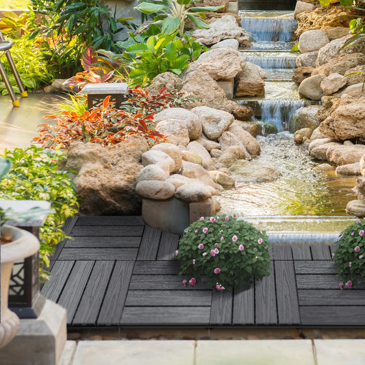 Interlocking Deck Tiles, 11 Pack 12" x 12", Waterproof Non-Slip, Grey Deck Tiles Grey at Gallery Canada