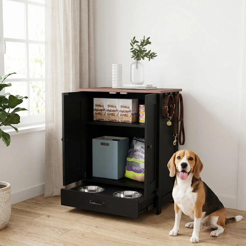 Dog Food Storage Container, Adjustable Panel, Hooks, Medium Size, Black