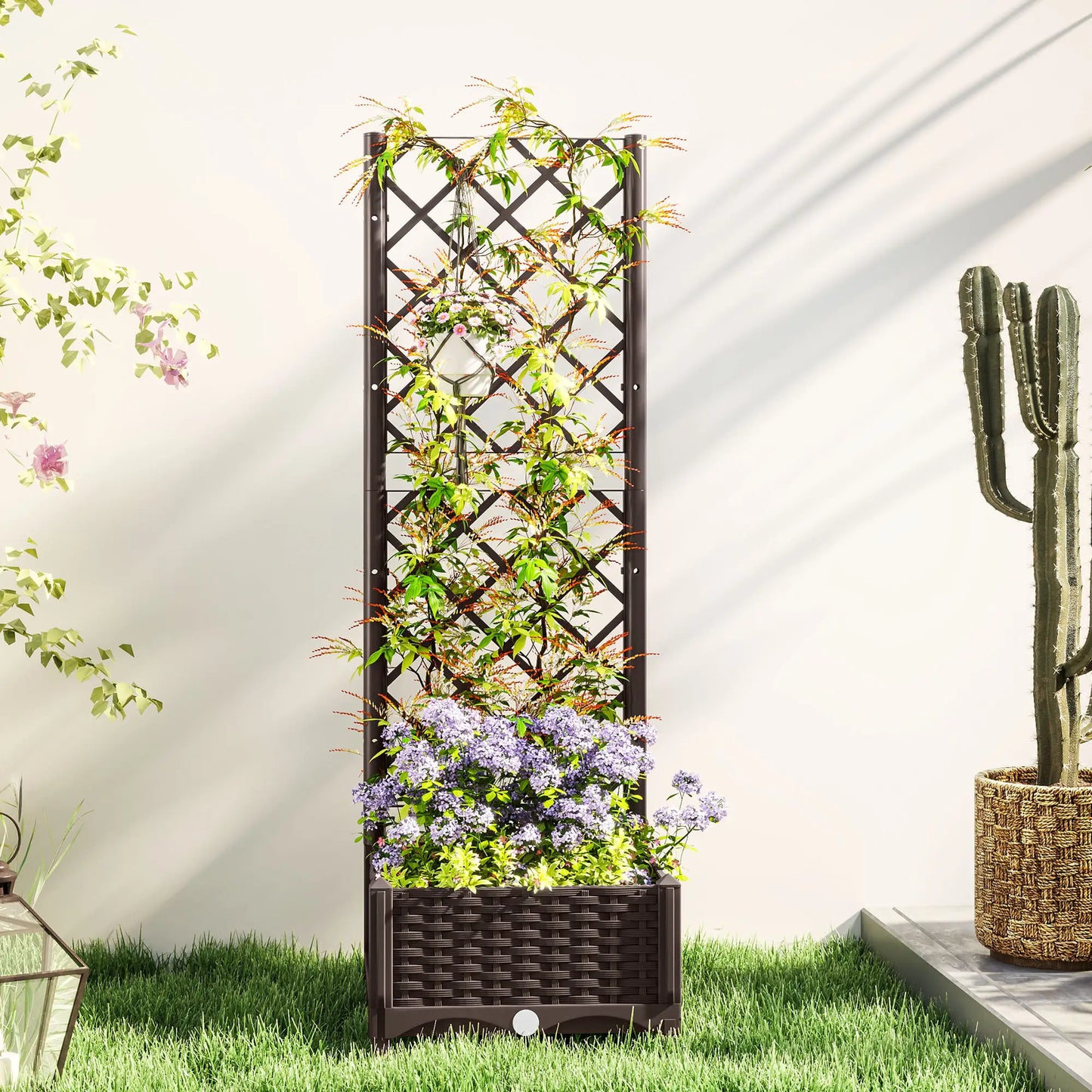 Raised Garden Bed with Trellis, Plastic, 16" x 16" x 48", Drainage Holes Raised Garden Beds at Gallery Canada